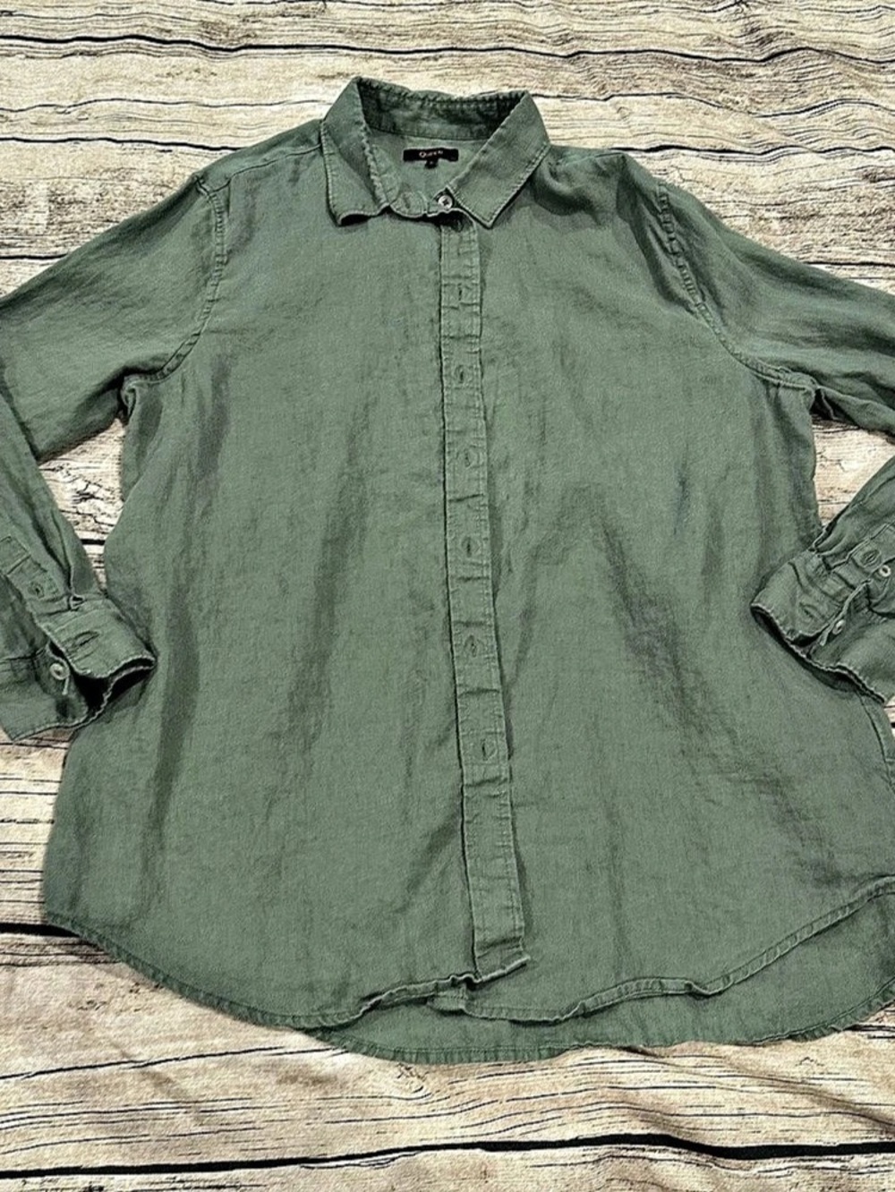 Quince 100% European Linen Long Sleeve Shirt Green Size Large